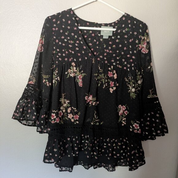 Maeve by Anthropologie Black Floral Blouse - Picture 1 of 5
